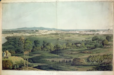 Róma kilátása a Monte Mario-ról, Dubourg metszet, 1811 (kézzel színezett metszet)